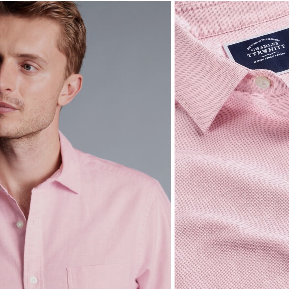 Charles Tyrwhitt Button-Down Collar Pink Washed Cotton Oxford Weave Shirt